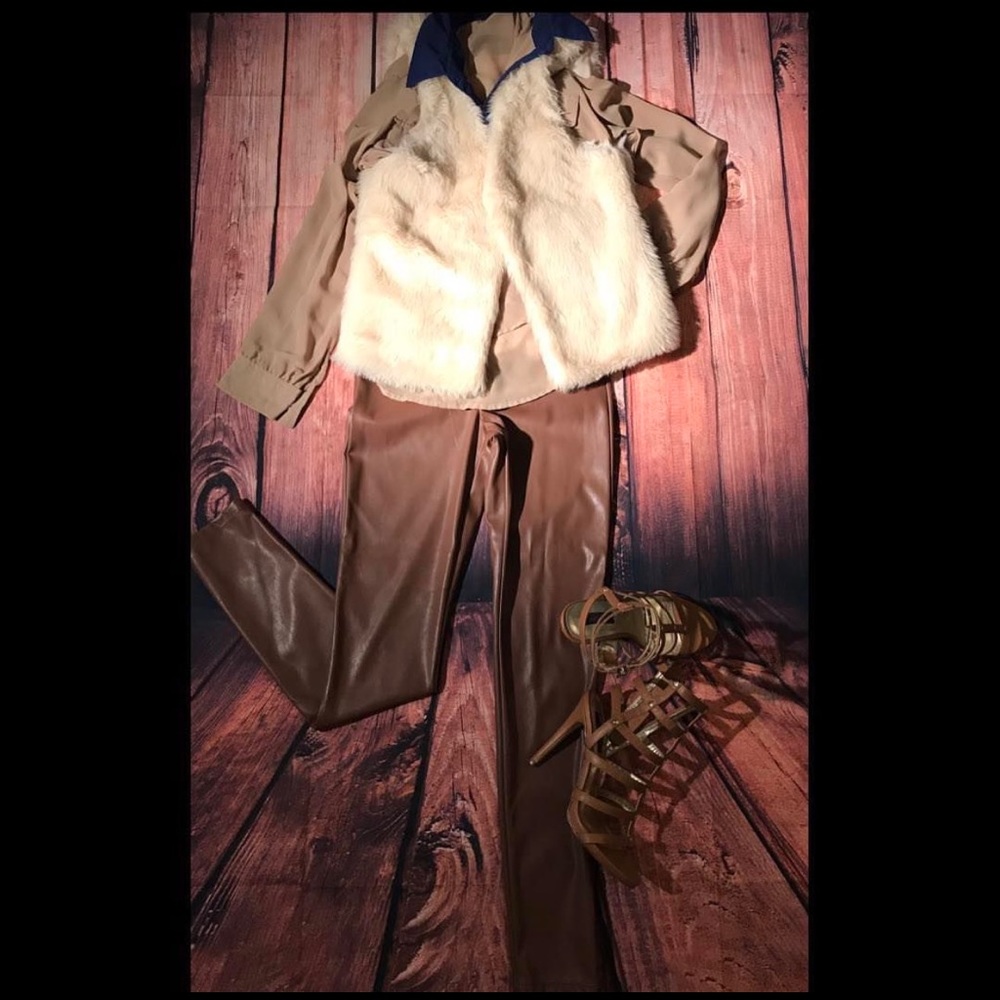 XS brown leather pants